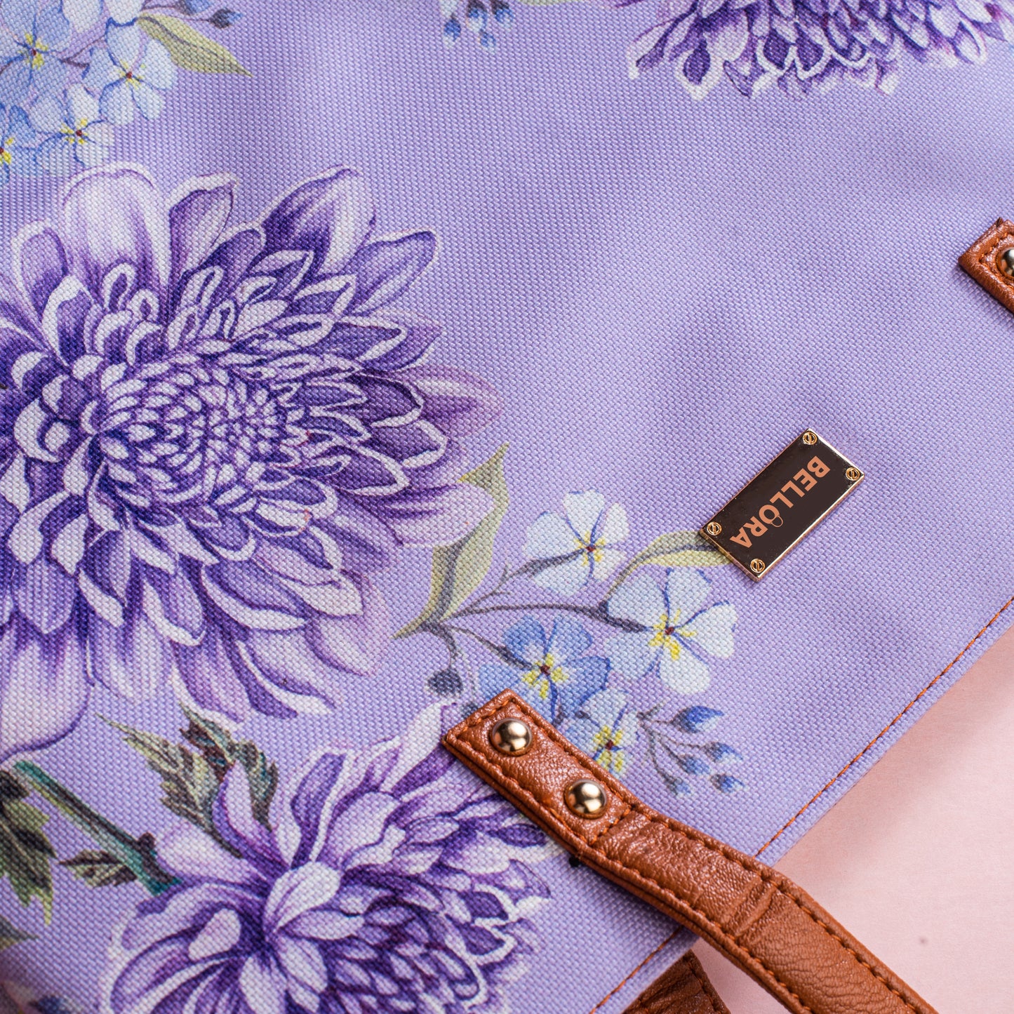 BELLORA Women's Tote Bag – Chrysanthamum Floral Design, Top Zip Closure & Multiple Pockets
