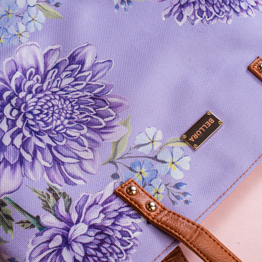 BELLORA Women's Tote Bag – Chrysanthamum Floral Design, Top Zip Closure & Multiple Pockets