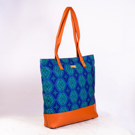BELLORA Women's Tote Bag – Regal Damask Blue Design, Top Zip Closure & Multiple Pockets